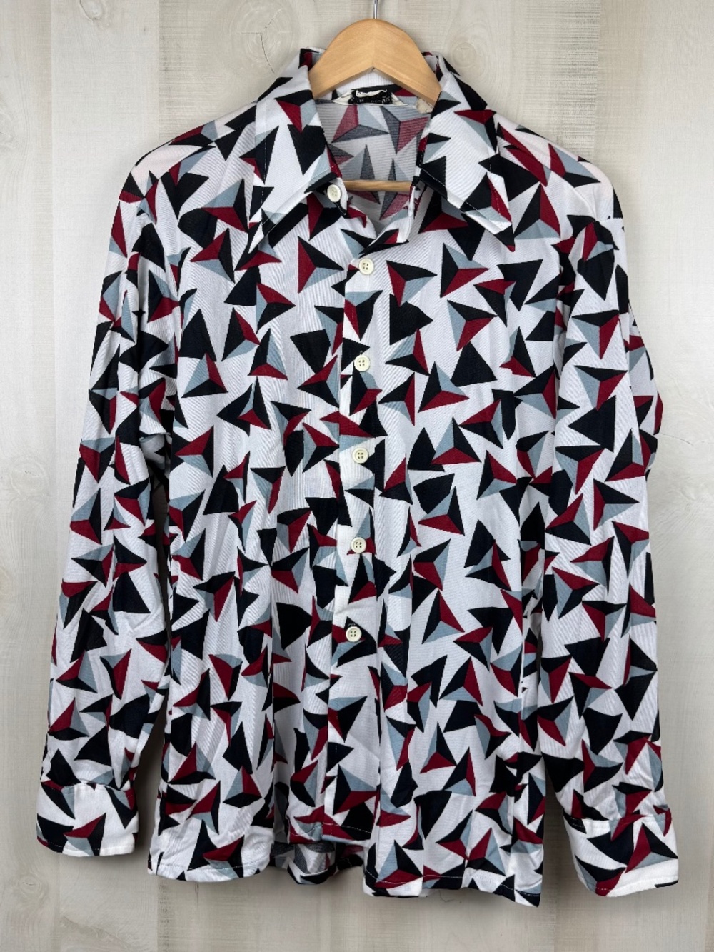 Vintage 1970s Oleg Cassini by Burma Men’s Geometric Polyester Disco Shirt Large